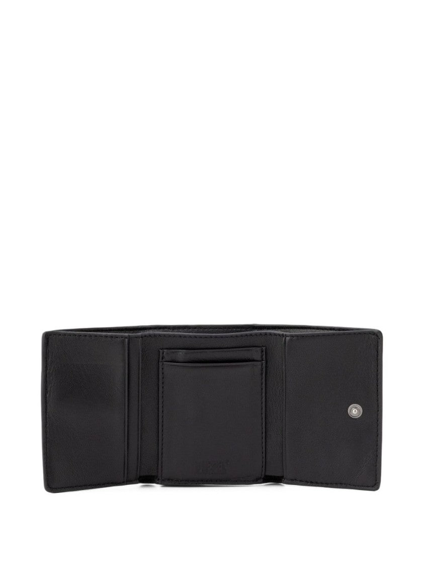 Diesel Compact Black Wallet With Metal Logo Plaque