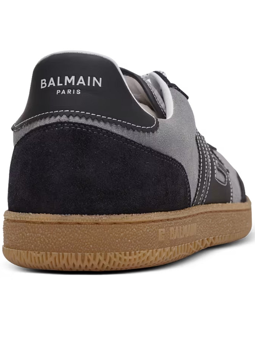 Balmain Grey Low Top Suede Panel Sneakers