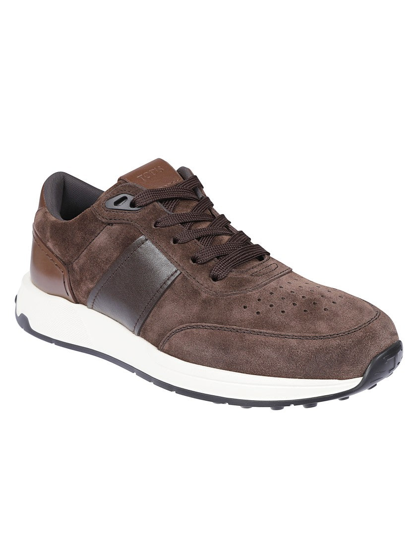 Tod's Brown Suede Sneakers With Leather Panels