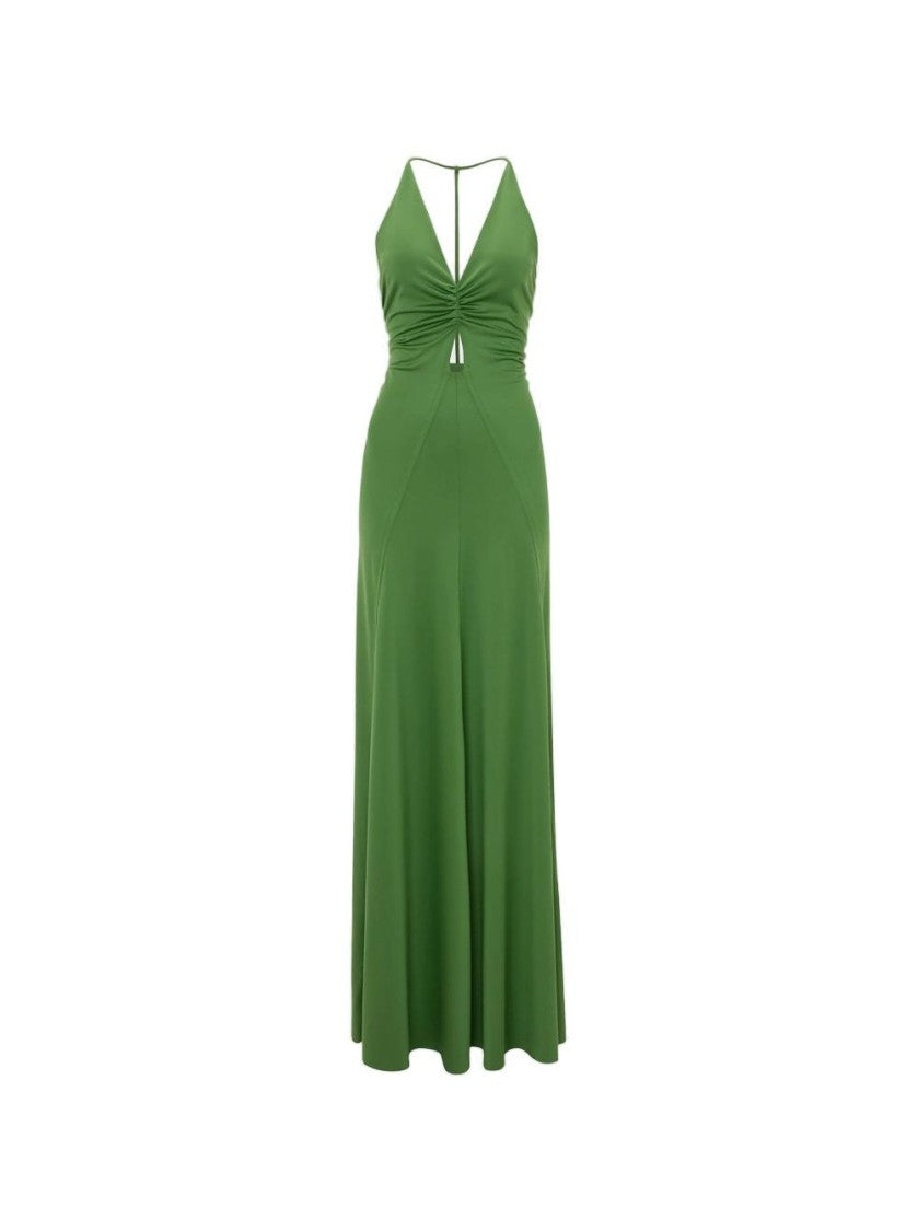 Victoria Beckham V Neck Ruched Cami Gown Algae