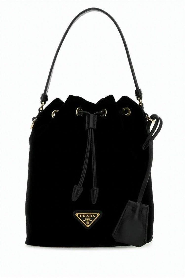 Prada Black Bucket Bag With Drawstring Closure