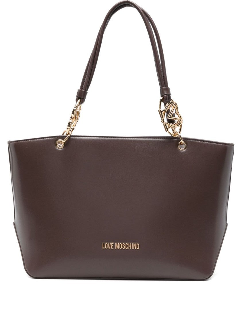Love Moschino Structured Brown Polyurethane Shopper Bag