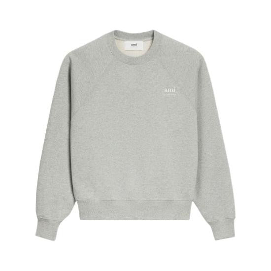 Ami Paris Long-Sleeve Grey Crew Neck Sweatshirt With Subtle Logo
