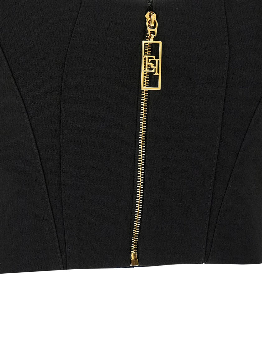 Elisabetta Franchi Lightweight Corset-Style Crepe Top With Heart Neckline