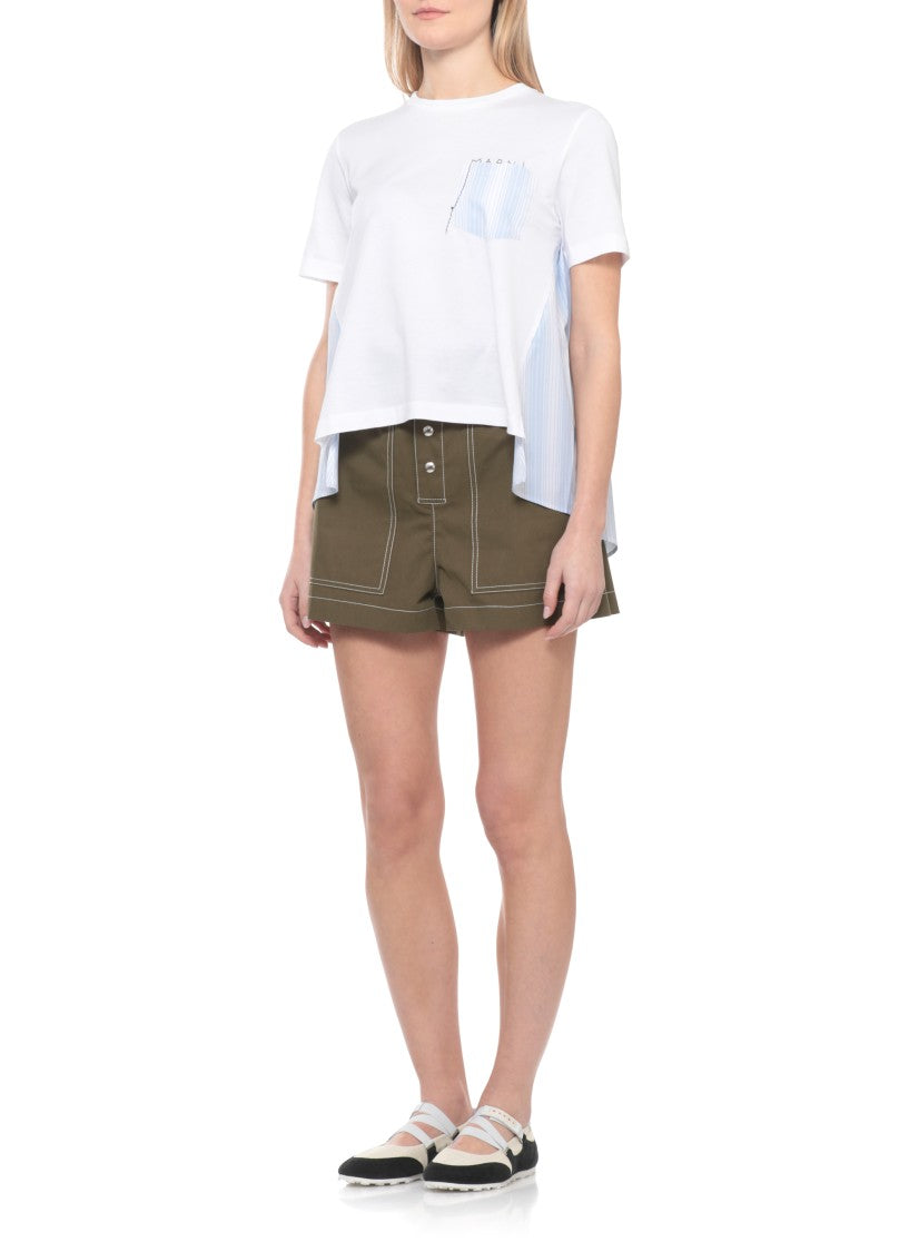 Marni Green Gabardine Elastic Waist Shorts