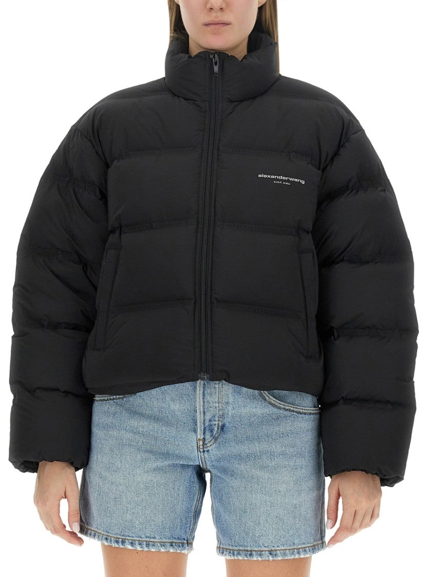 Alexander Wang Boxy Cropped Puffer Jacket With Logo Detail