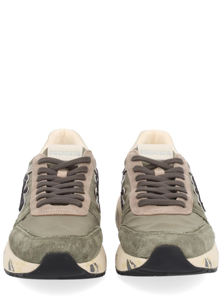 Premiata Textured Green And Beige Sneakers With Bold Accents