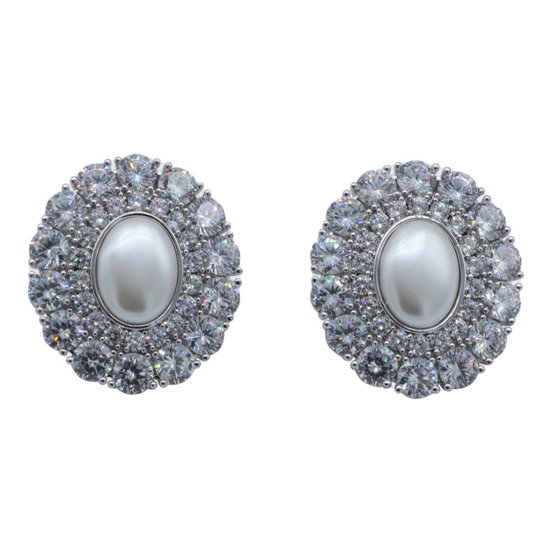 Self-Portrait Oval-Shaped Earrings With Central Pearl And Crystal Embellishments