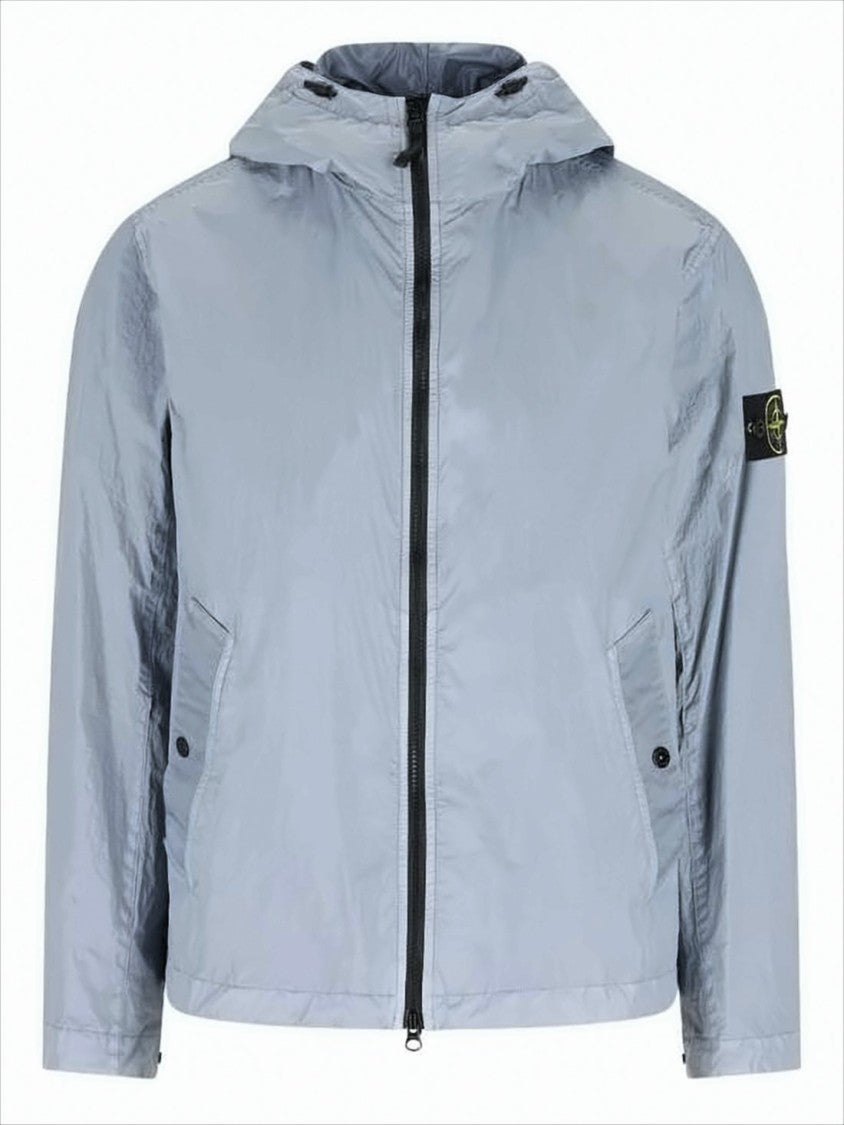 Stone Island Crinkled Nylon Hooded Jacket With Adjustable Cuffs