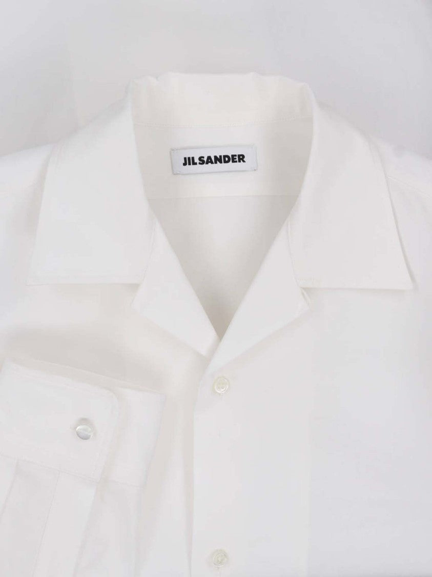 Jil Sander White Cotton Shirt With Bowling Collar And Button Closure