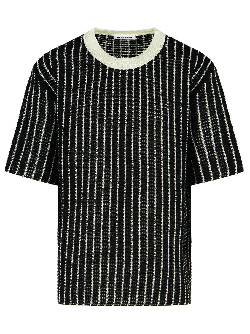 Jil Sander 'Crochet' Black Cotton T-Shirt