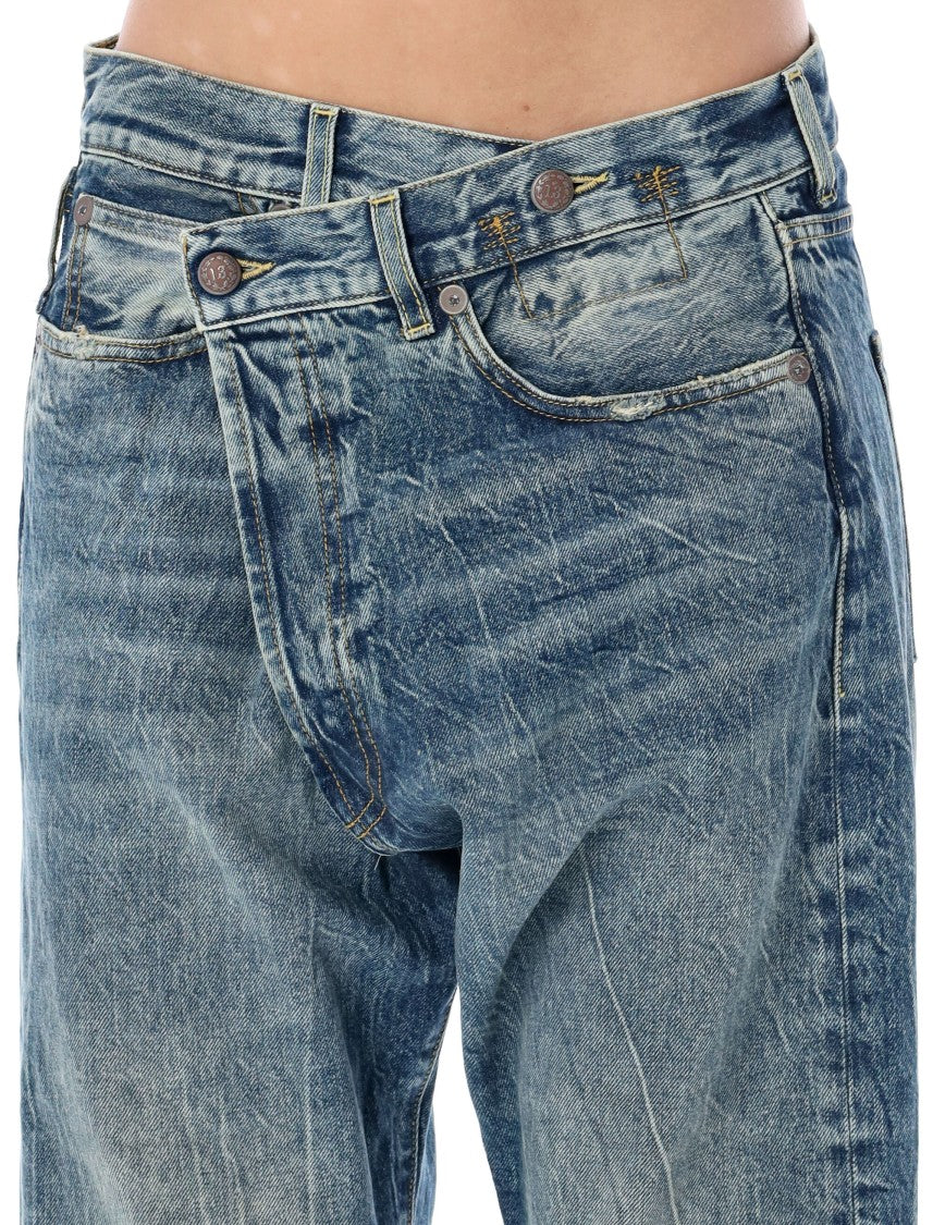 R13 Asymmetrical Wide-Leg Jeans In Vibrant Kelly Blue