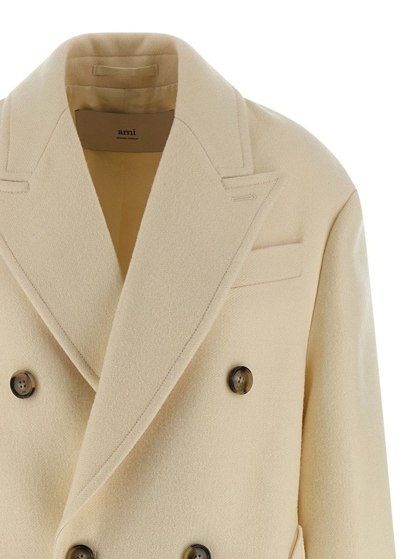Ami Paris Double-Breasted Coat – White