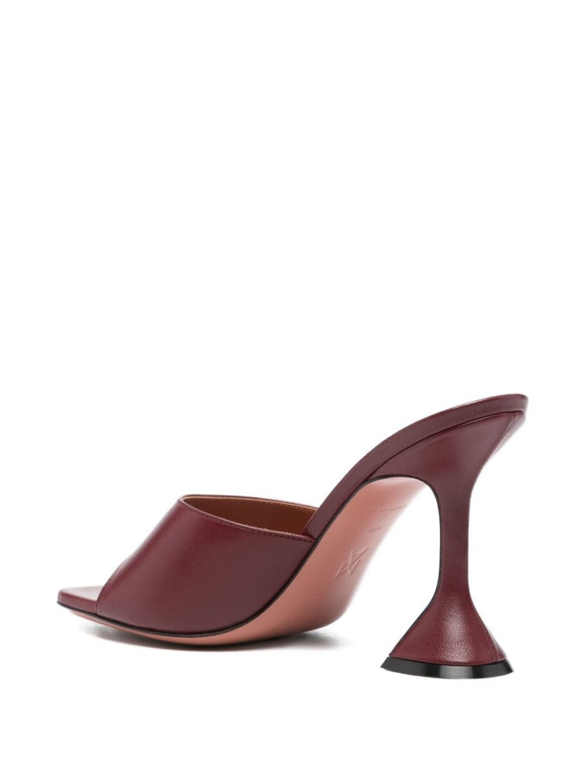 Amina Muaddi Open-Toe Bordeaux Sandals With Sculptural Hourglass Heel