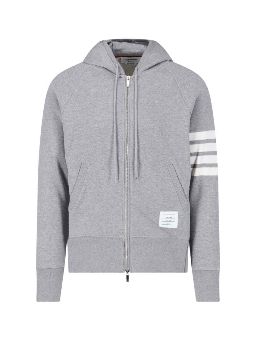 Thom Browne Zip-Up Hoodie Sweater With Soft Texture And Striped Detailing