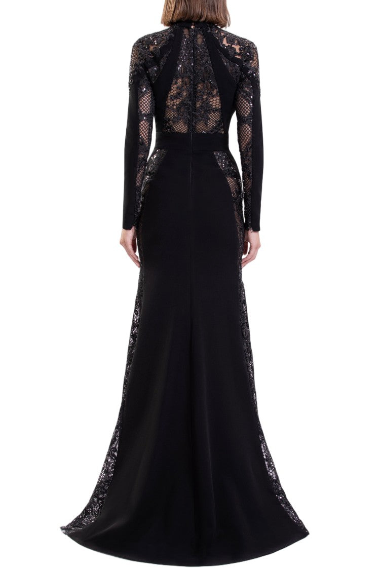 Saiid Kobeisy Intricate Embroidered Lace Evening Dress With High Neckline