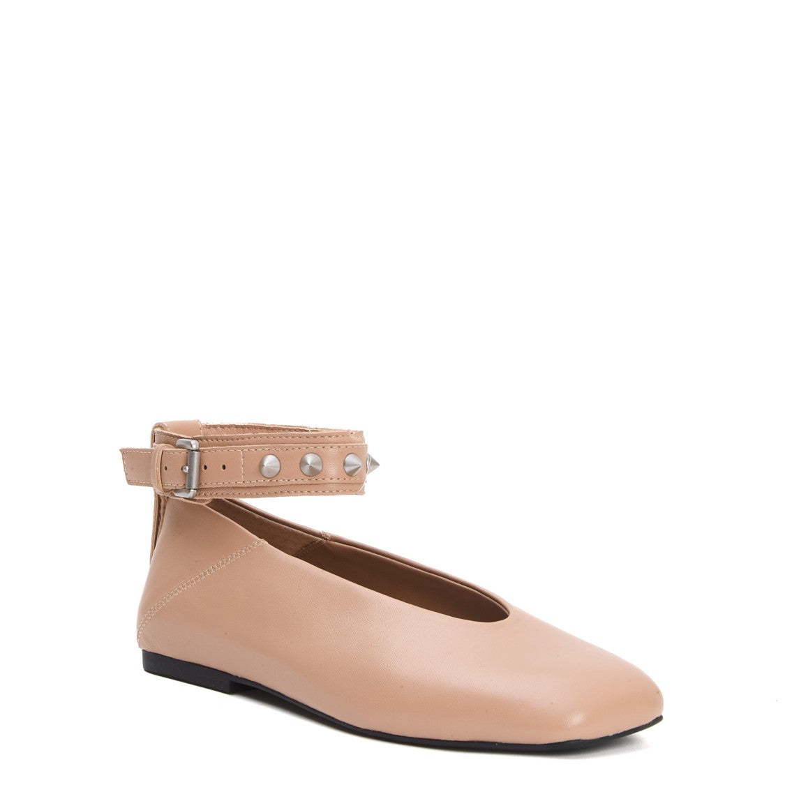 Ash Beige Leather Ballerina Ankle Strap