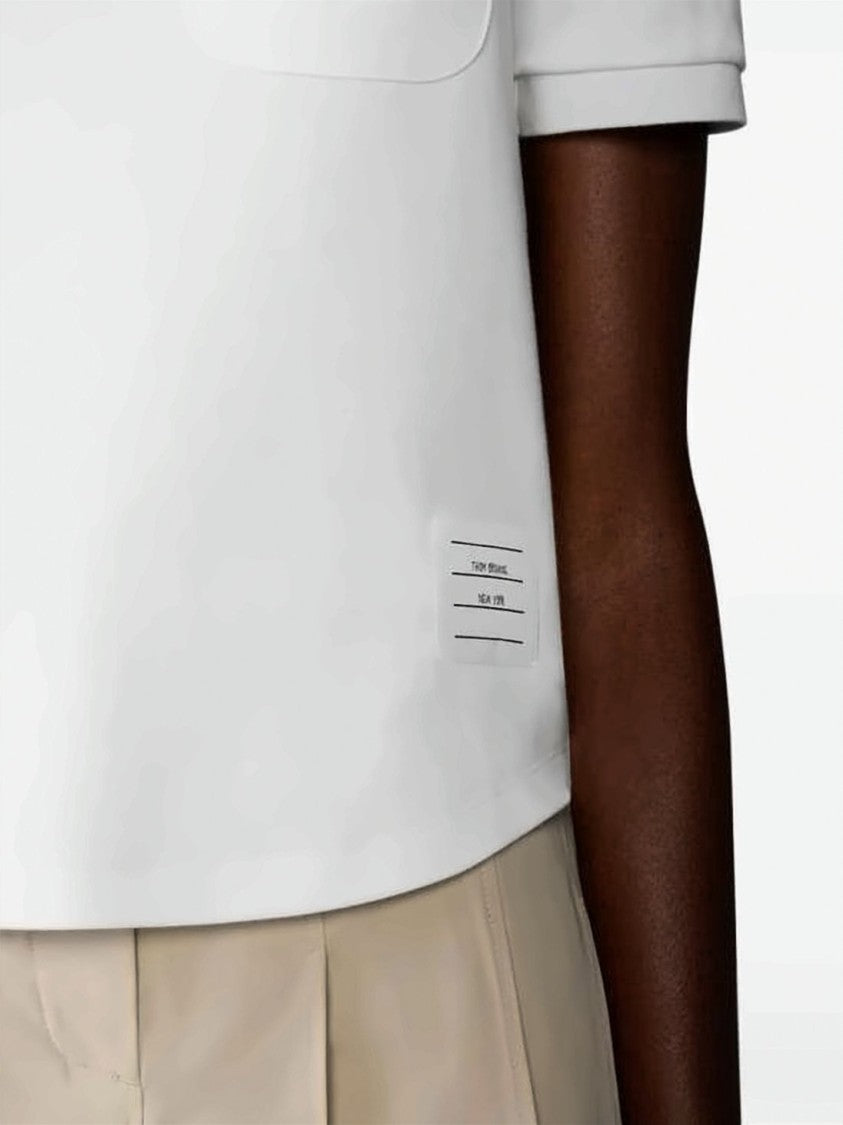 Thom Browne Cropped White Cotton T-Shirt With Pocket Detail