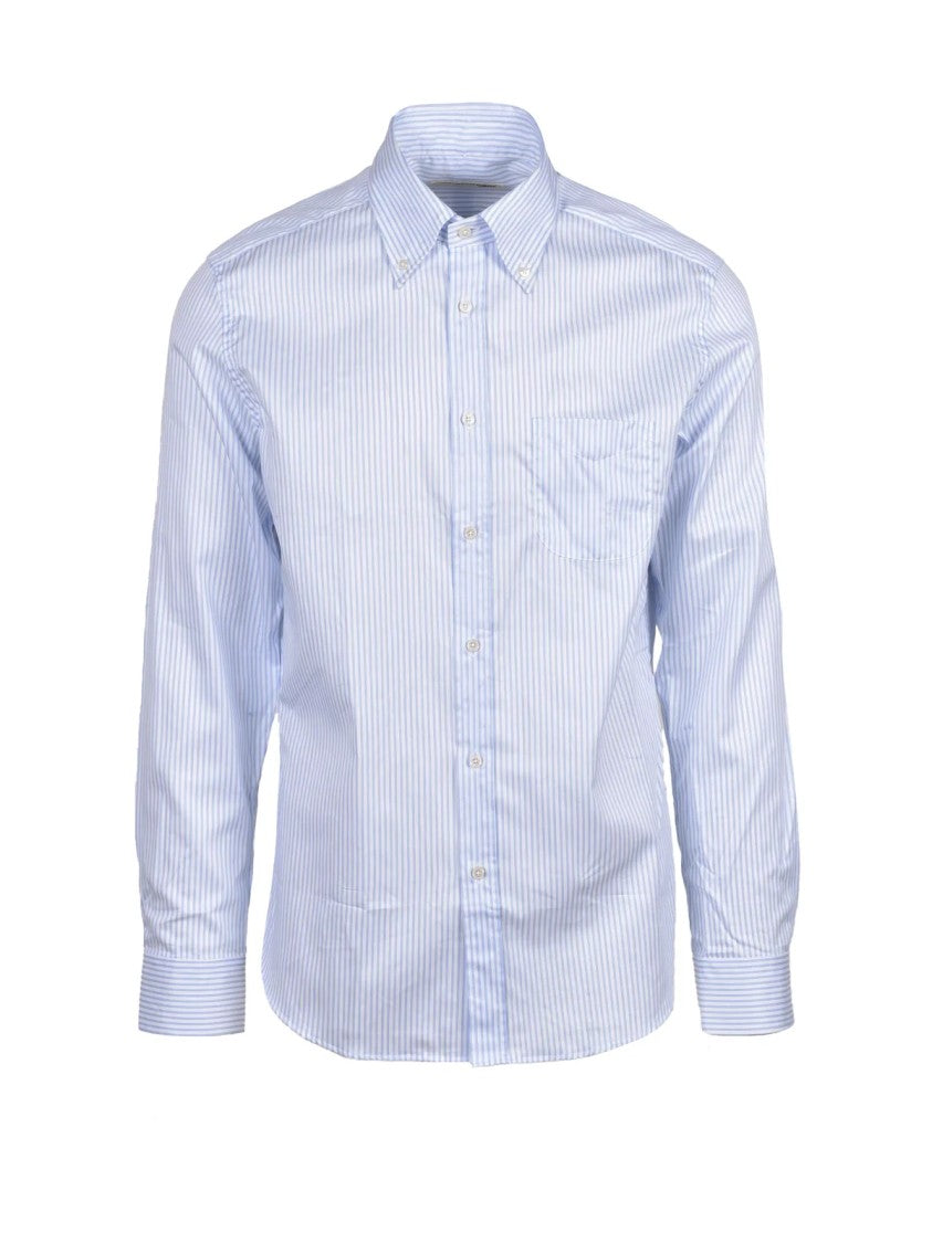 Deuxieme White/Sky Blue Striped Cotton Shirt