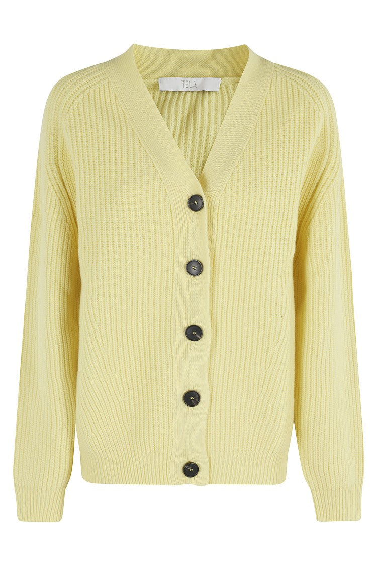 Tela Ribbed Knit Cardigan With V-Neckline And Textured Finish