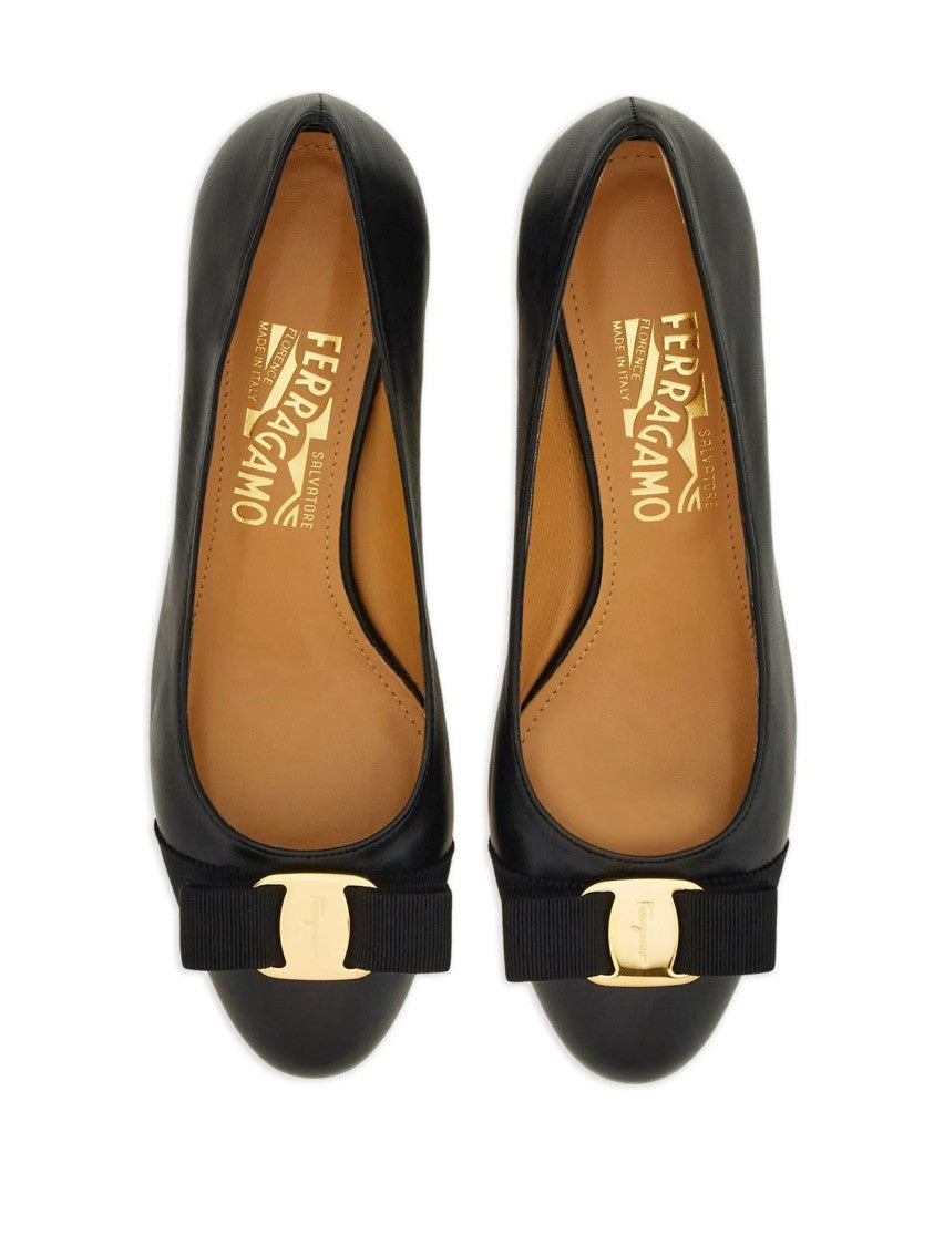 Salvatore Ferragamo Leather Vara Soft Grosgrain Bow Flats