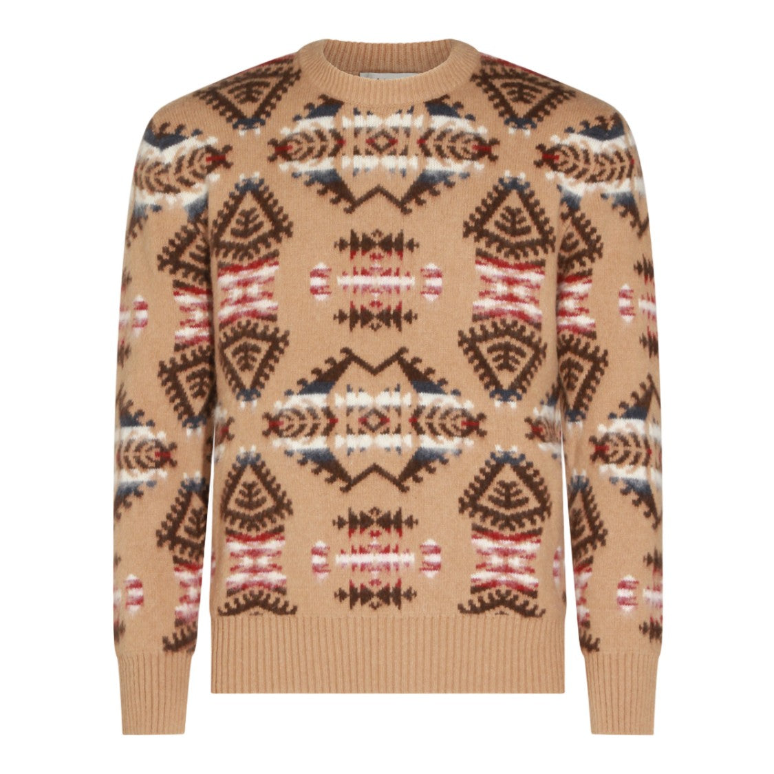 Altea Geometric Pattern Knit Sweater In Warm Camel