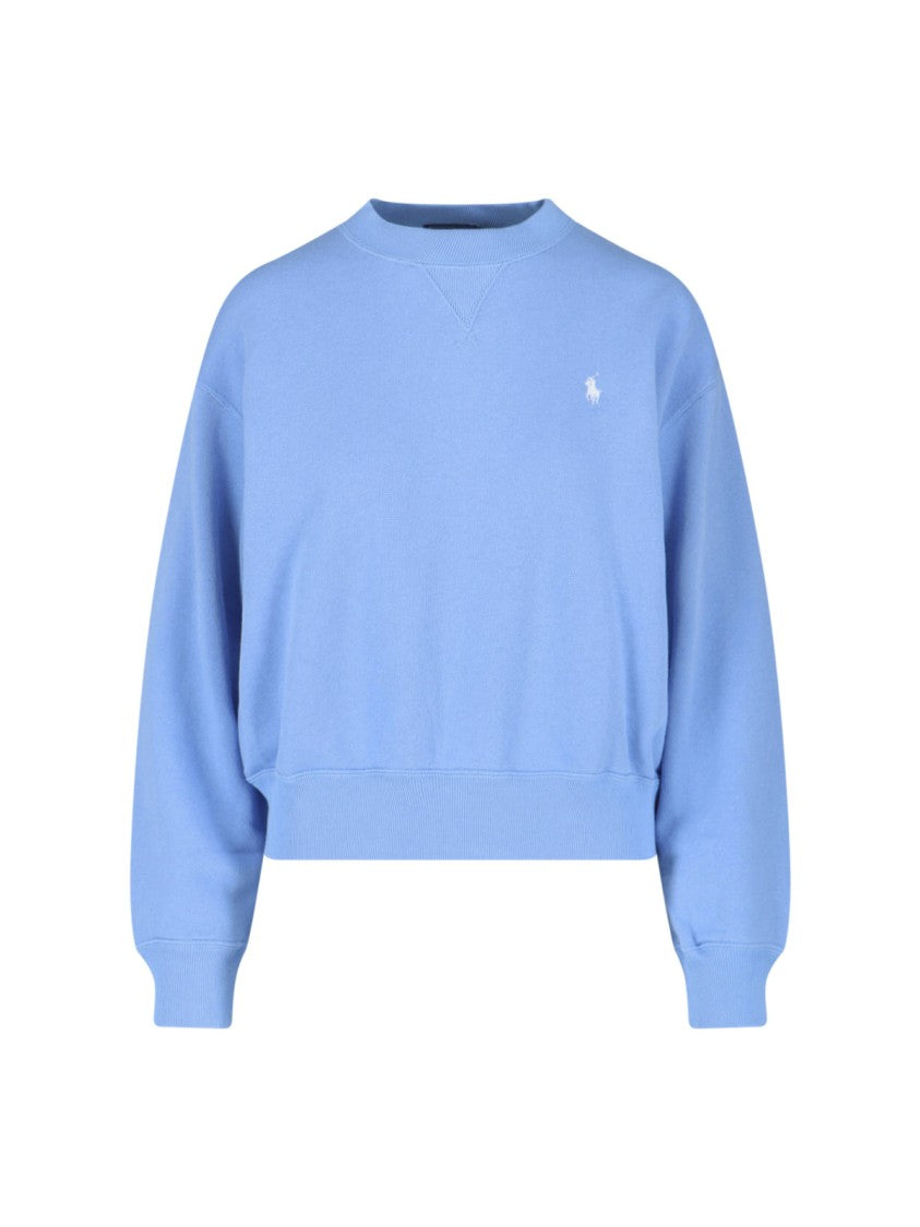 Polo Ralph Lauren Blue Cropped Embroidered Logo Sweatshirt