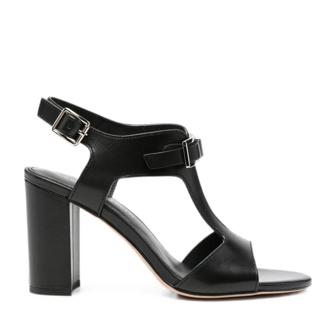 Adrianna Feretti Black High Block Heel T-Strap Sandals
