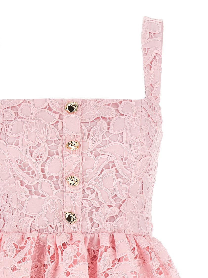 Self-Portrait Pink Lace Peplum Midi' Dress