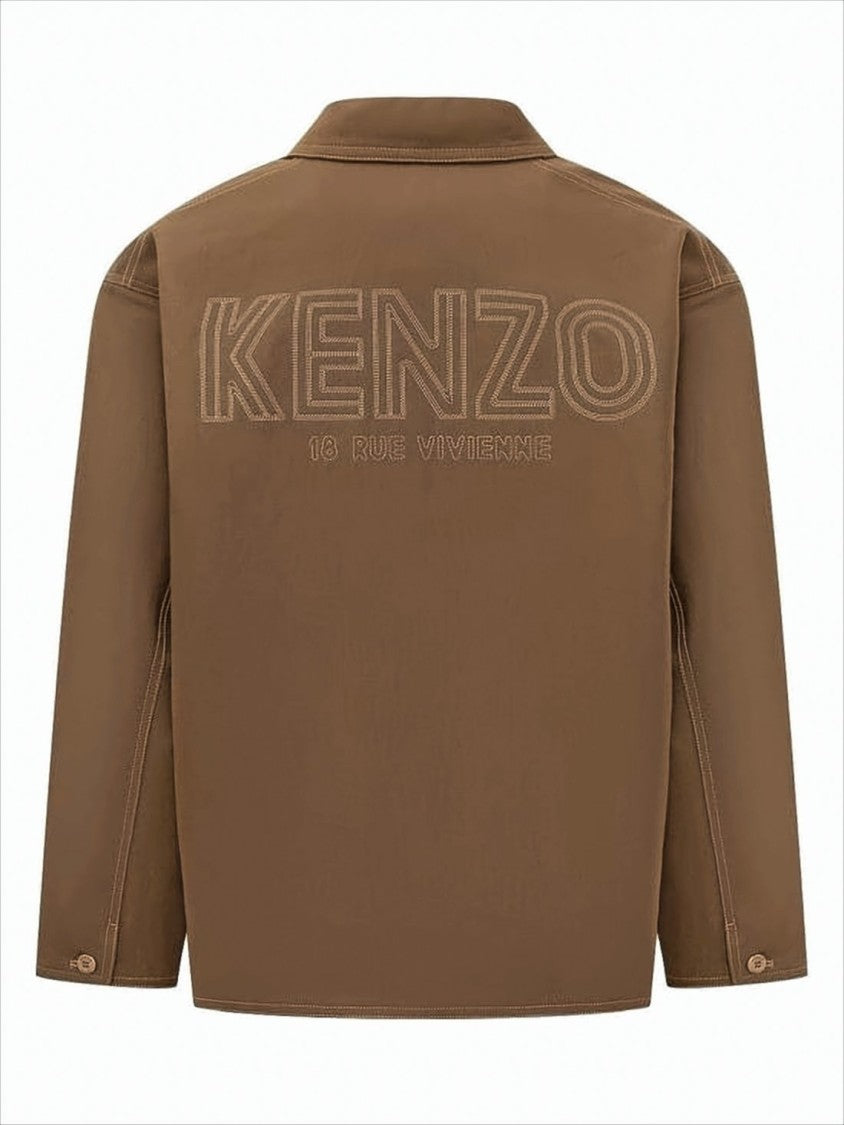 Kenzo Cropped Brown Cotton Casual Jacket With Structured Collar