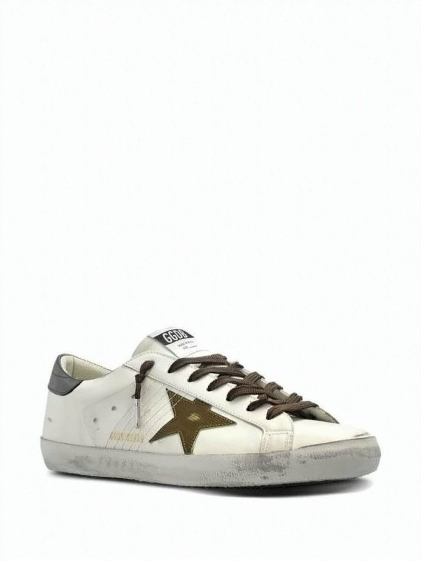 Golden Goose Distressed White Leather Low-Top Sneakers