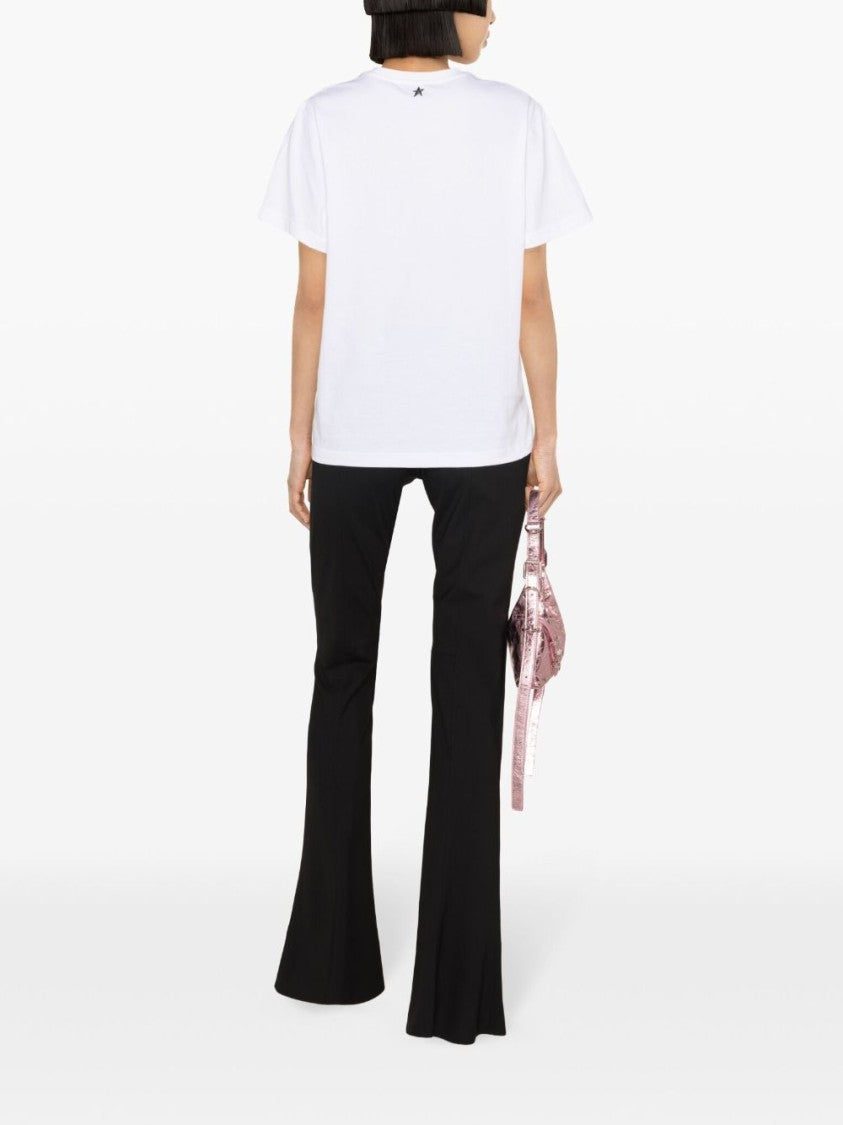 Mugler Textured Appliqué Logo White Cotton Jersey Top