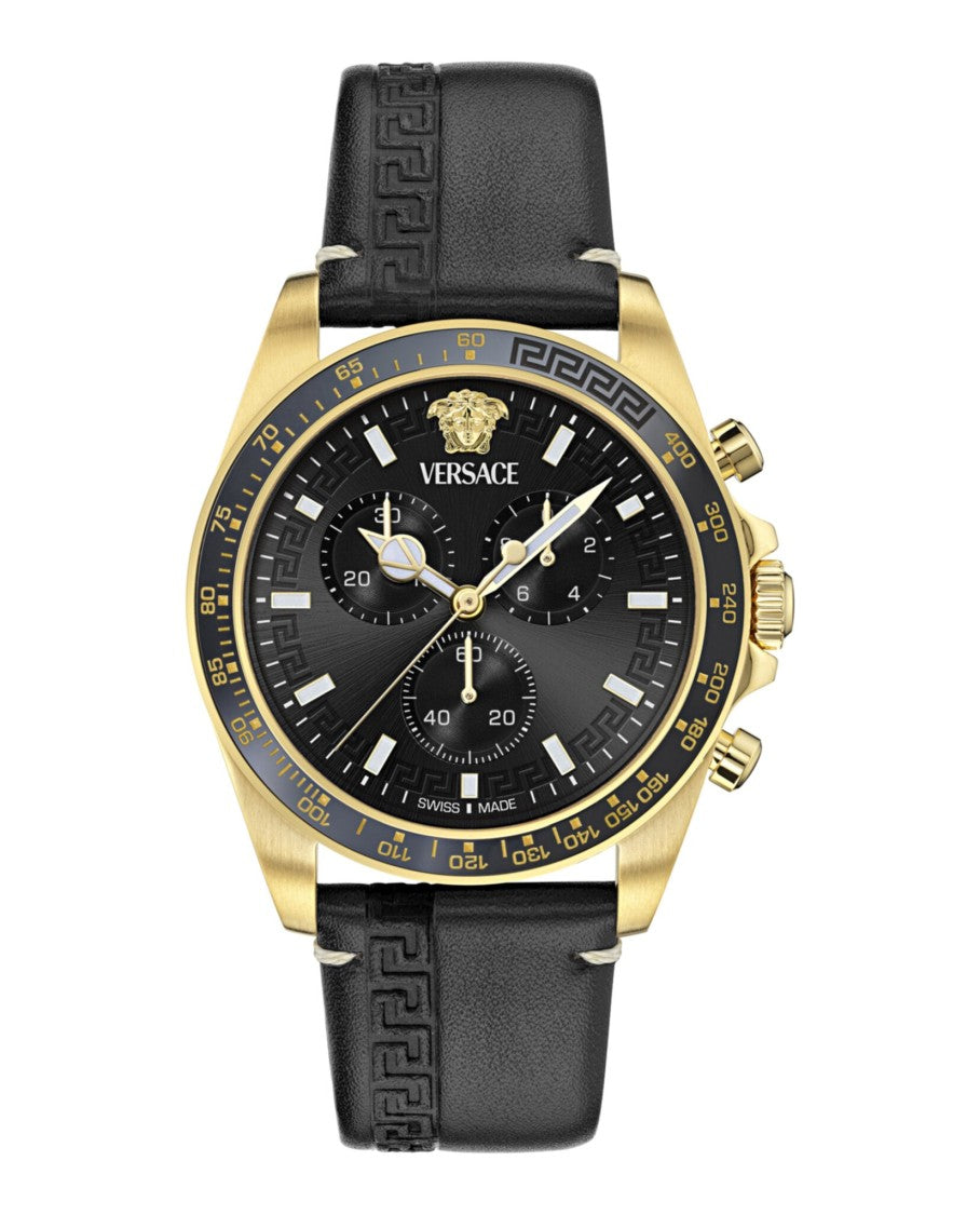 Versace Greca Chrono Wave Leather Watch