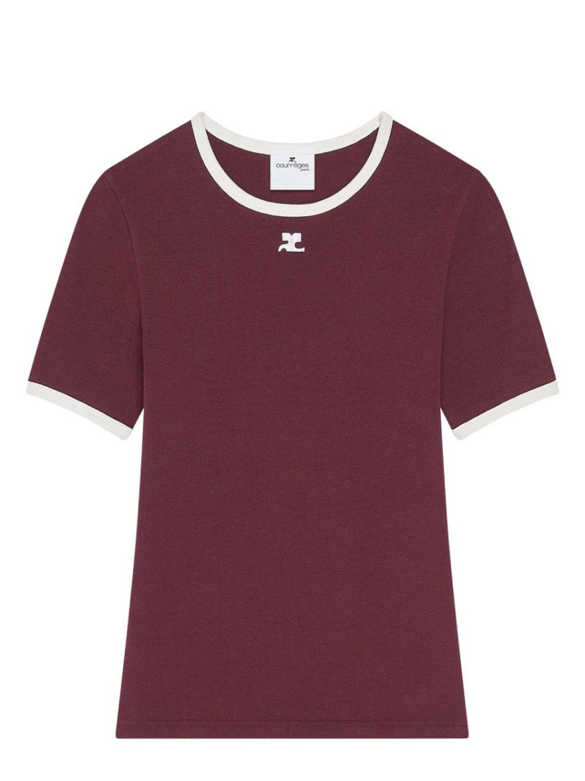 Courrèges Bordeaux Fitted Cotton T-Shirt