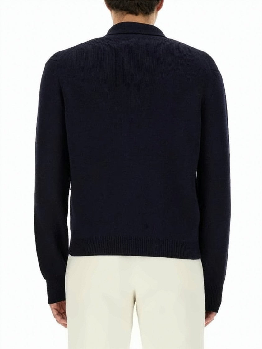 Tom Ford Navy Knit Cardigan With Ribbed Hem And Classic Collar