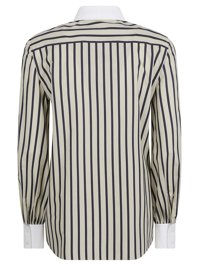 Valentino Garavani Vertical Stripe Cotton Shirt With Integrated Scarf Detail