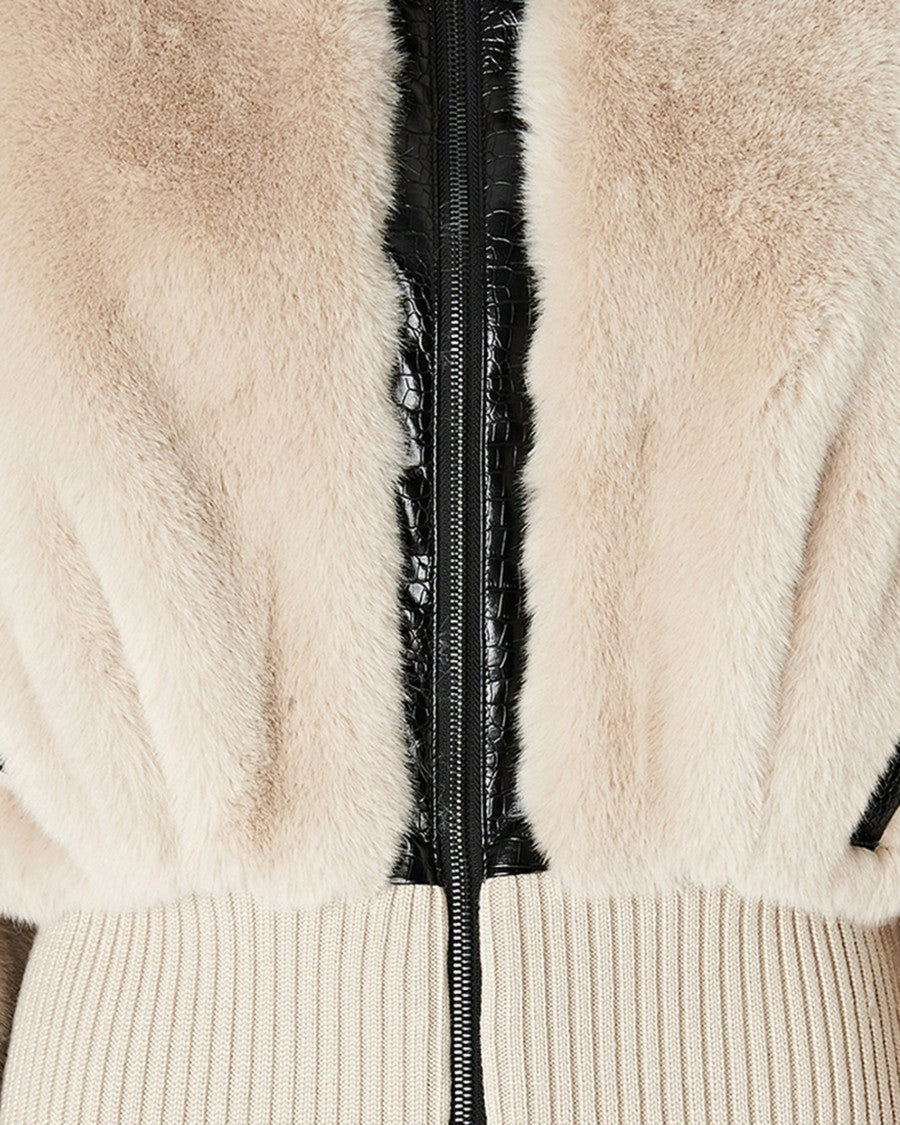 Pinko Short Faux Fur Raised Collar Bomber Jacket