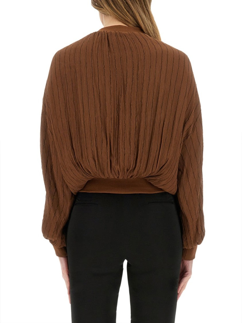 Alysi Textured Crinkled Silk Bomber Jacket