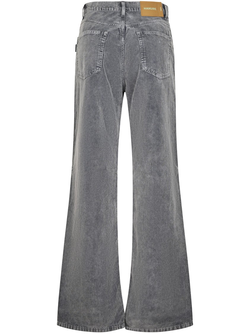 Haikure Washed Grey High-Waisted Flared Wide-Leg Jeans