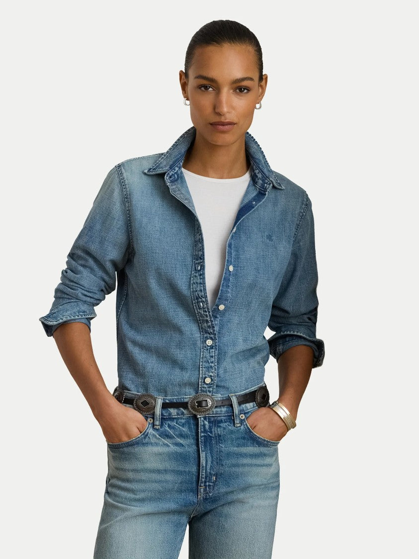 Lauren Ralph Lauren Navy Blue Jamelko Denim Button Shirt