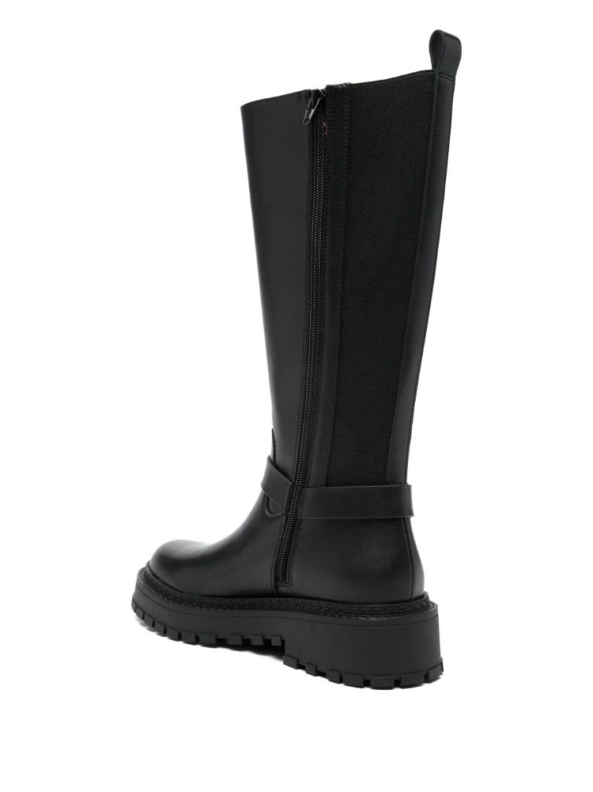 Liu Jo Mid-Calf Black Boots With Gold-Tone Buckle