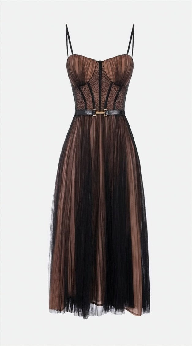 Elisabetta Franchi Tulle Bustier Midi Dress With Corset Structure