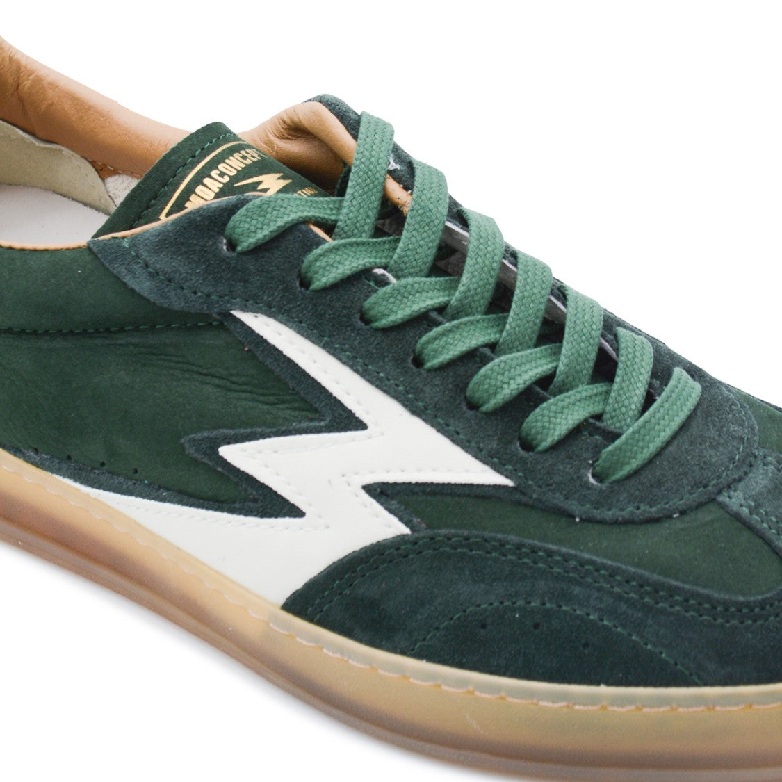 Moaconcept Dark Green Leather Sneakers From Moaconcept Featuring Round Toe, Laces Fastening, Suede Details, Logo, Branded Insole And Flat Rubber Sole.
