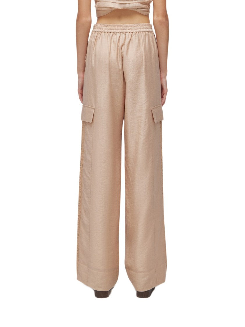 Blugirl Beige Wide-Leg Trousers With Lace Inserts And Flap Pockets