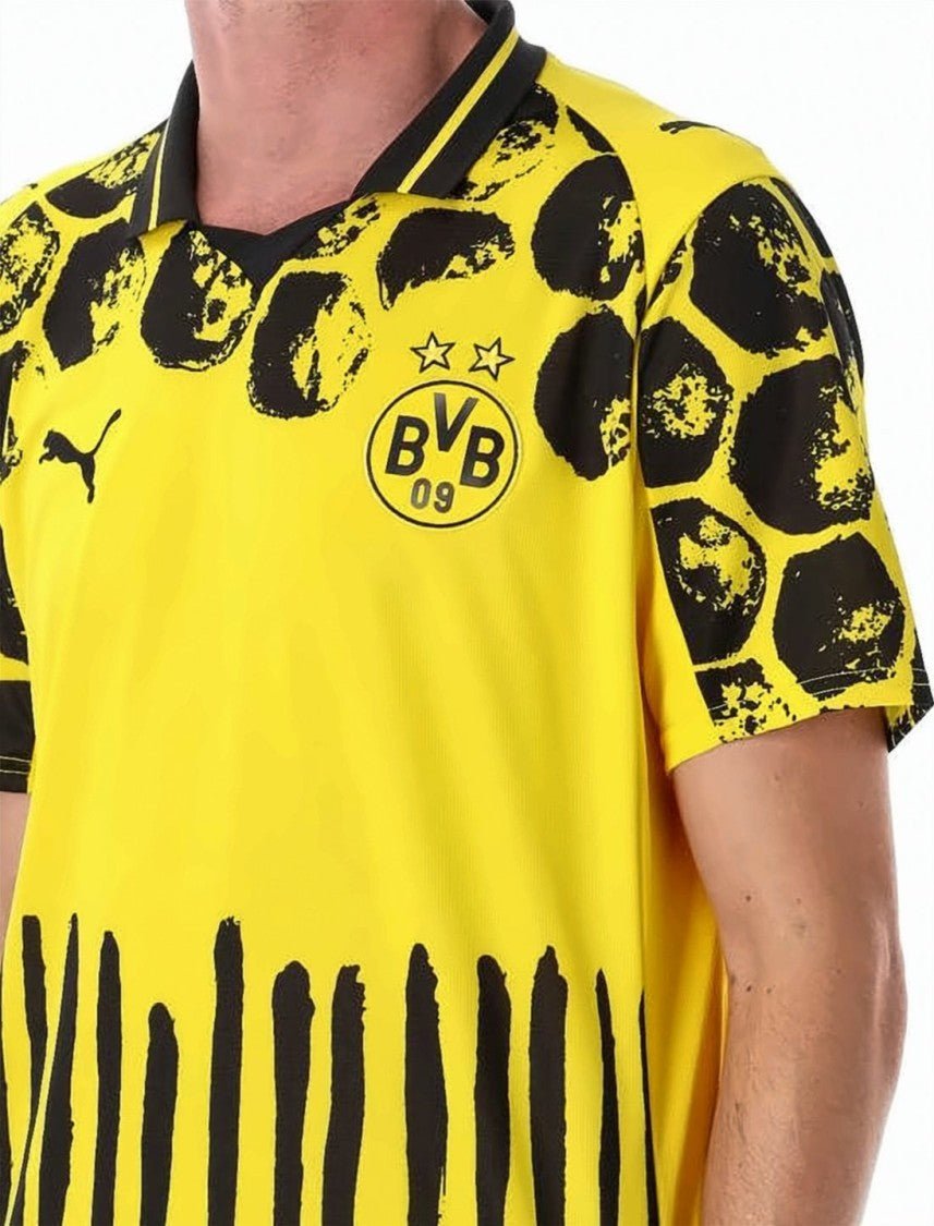 Puma Yellow Abstract Pattern Black Trim T-Shirt