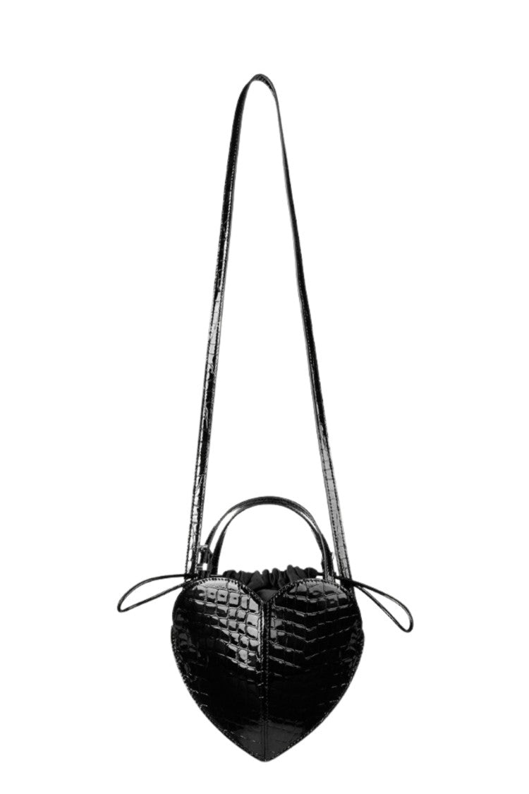 Rotate Heart Bag In Glossy Crocodile-Effect Leather