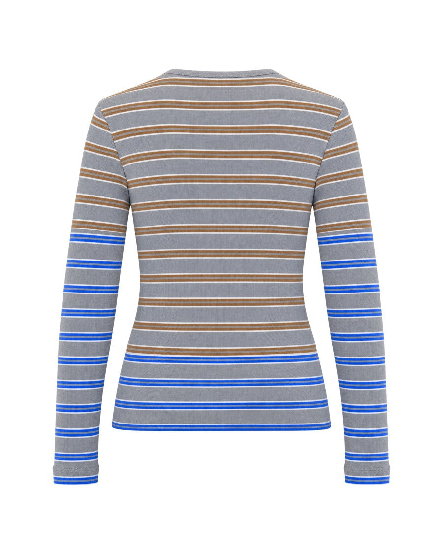 Ganni Blue Double-Striped Long-Sleeve Top