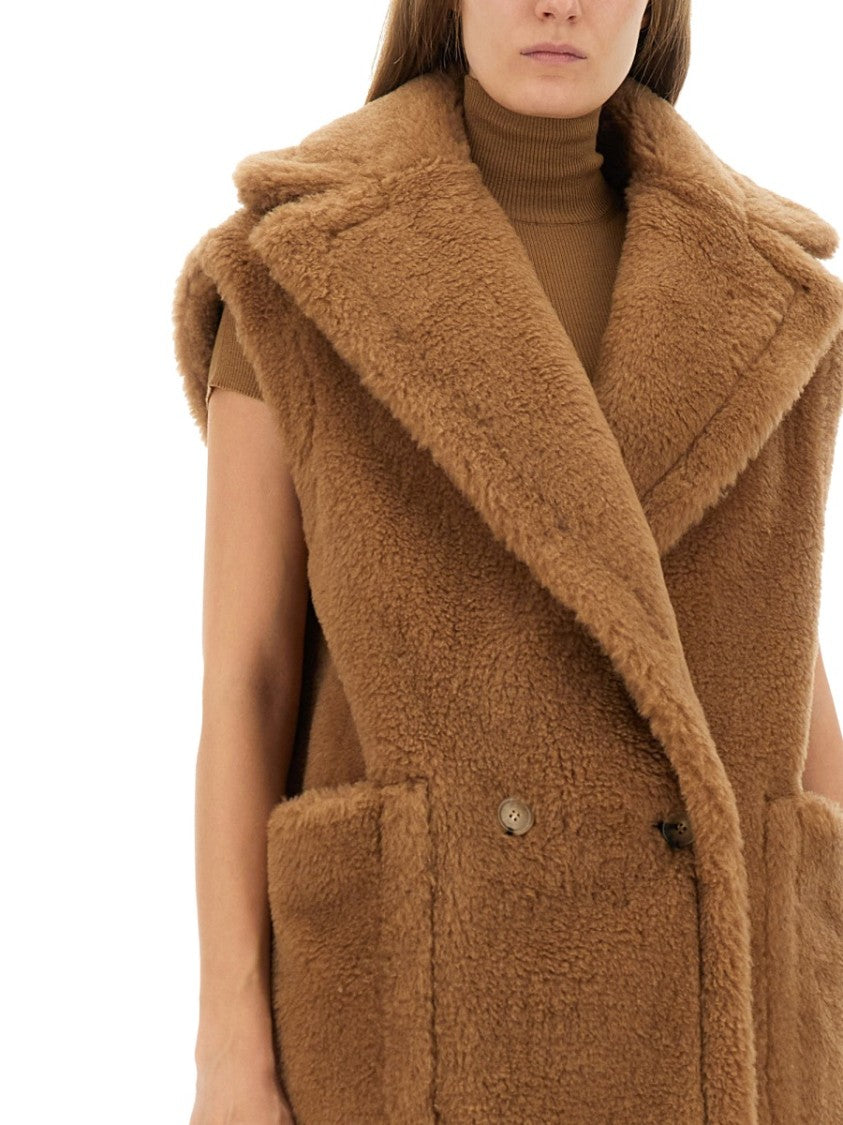 Max Mara Plush Teddy Bear Vest With Wide Lapel And Double-Breasted Closure