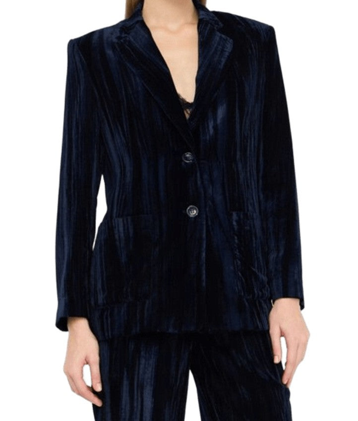 Liu Jo Deep Navy Velvet Blazer With Classic Lapel