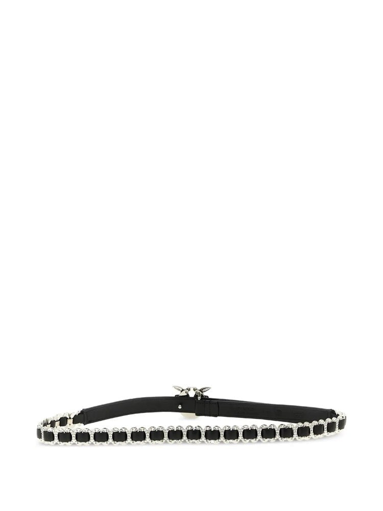 Pinko Black Slim Rhinestone-Embellished Synthetic Belt